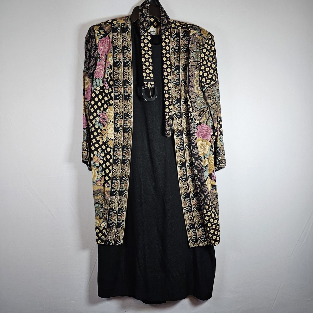 Vintage Lady Caroe Dress, Cardigan‎ & Belt Sz 12 Made In USA Retro Floral